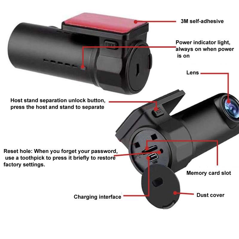 S600 1080P Wifi Dash Cam 170 Degree Wide Angle Lens Hidden Car Driving Recorder(Black)