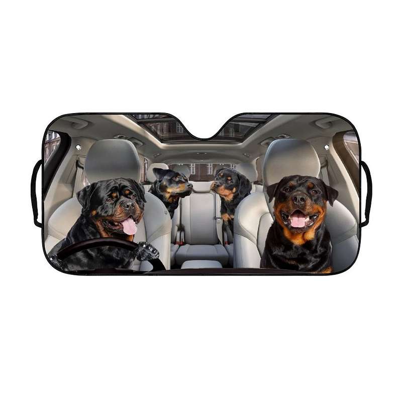 70x145cm Printed Car Sun Protection Heat Insulation Sunshade(Black Dog)