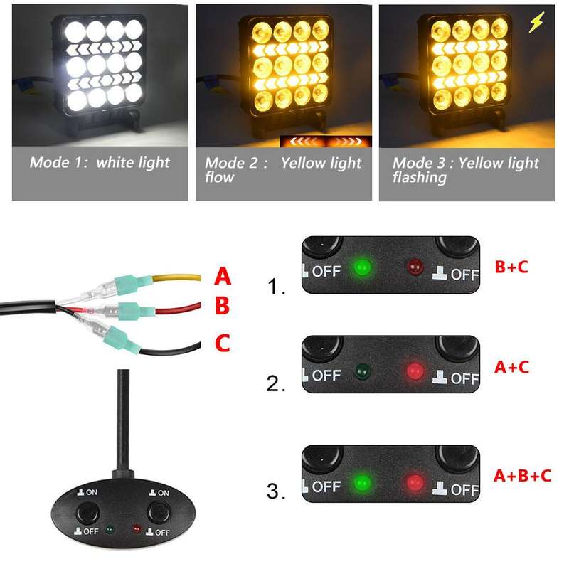 4 Inch Square Mixed Luminous Double Arrow Angel Eye Car Work Light(X4)