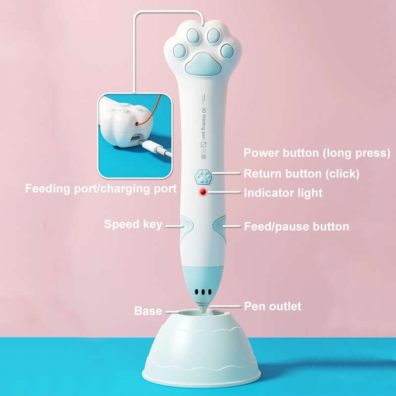 Cat Claw USB Charging Low Temperature 3D Printing Pen Children DIY Graffiti 3D Painting Pen(Mint Gre