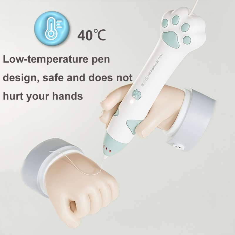 Cat Claw USB Charging Low Temperature 3D Printing Pen Children DIY Graffiti 3D Painting Pen(Mint Gre