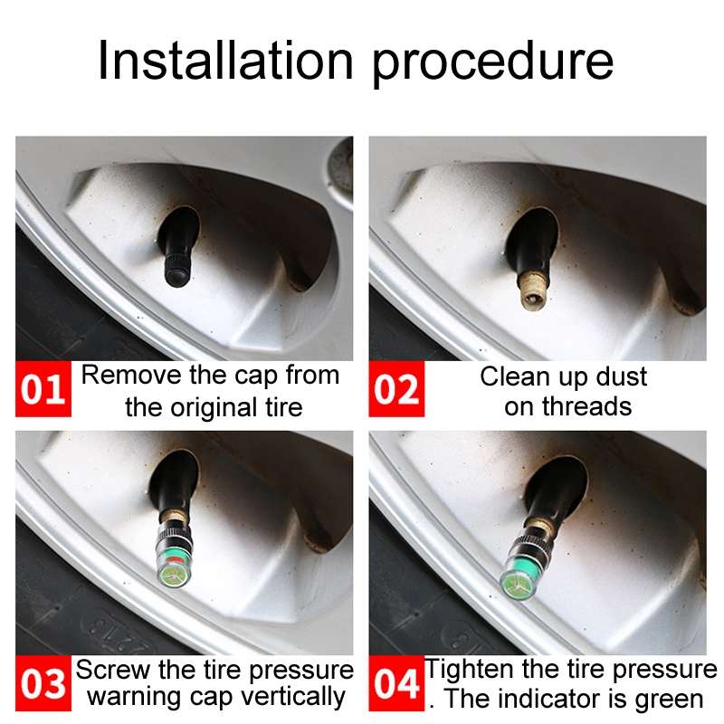 4pcs /Set Vehicle Tire Valve Caps High Precision Tire Pressure Monitoring Warning Cap, Model: Plasti