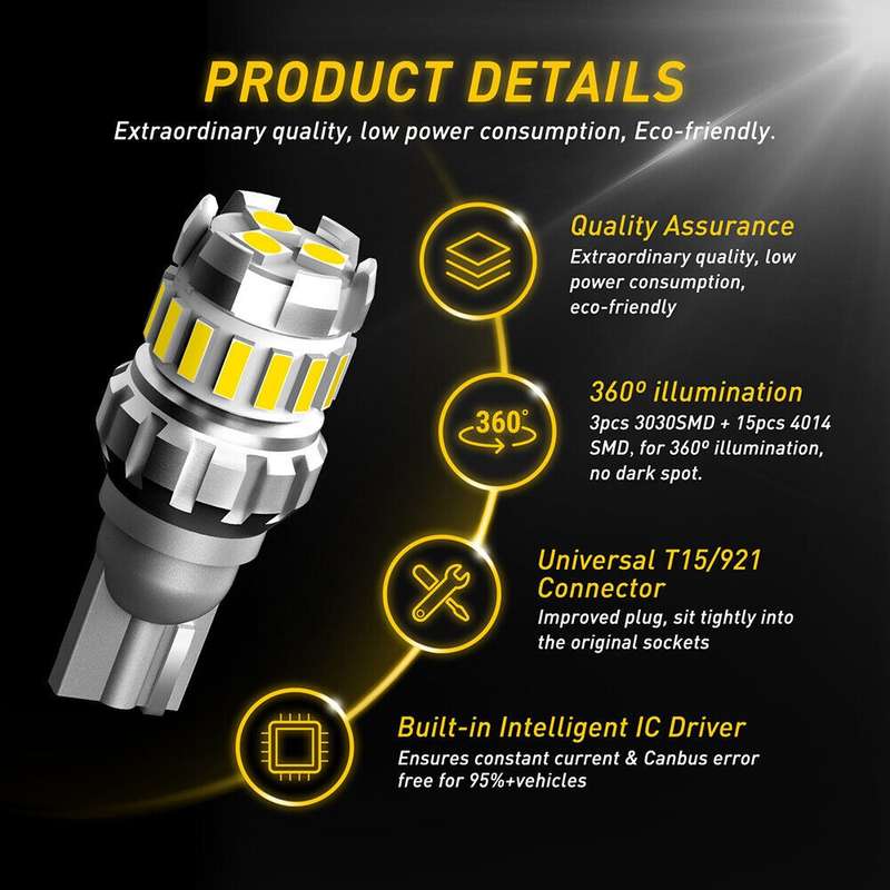 2pcs T10 3030+4014 18LED Constant Current Decoder Indicator Light Reversing Light(White)