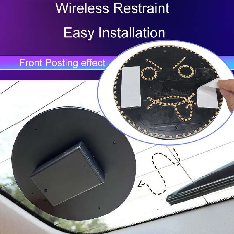Car LED Funny Emoji Light Rear Windows Multifunctional Warning Smiley Light(Black)