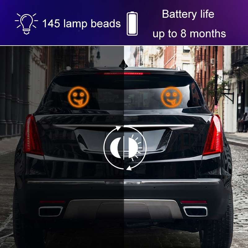 Car LED Funny Emoji Light Rear Windows Multifunctional Warning Smiley Light(Black)