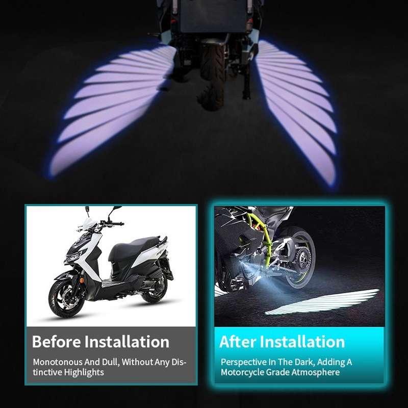 1pair Motorcycle Angel Wings Welcome Light LED Chassis Modified Wings Projector Light(Red)