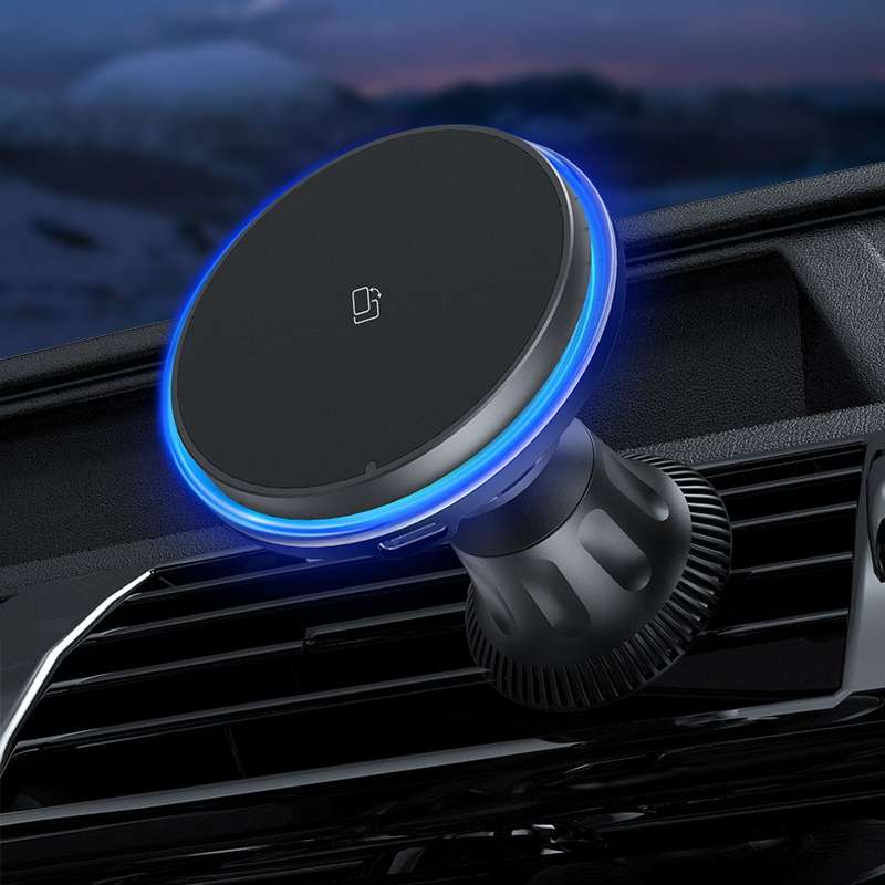 Car Magnetic Wireless Charging Cell Phone Holder With Ambient Light, Style: Blue Light