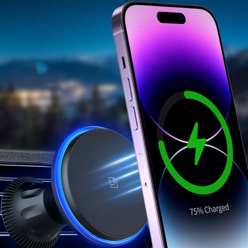 Car Magnetic Wireless Charging Cell Phone Holder With Ambient Light, Style: Blue Light