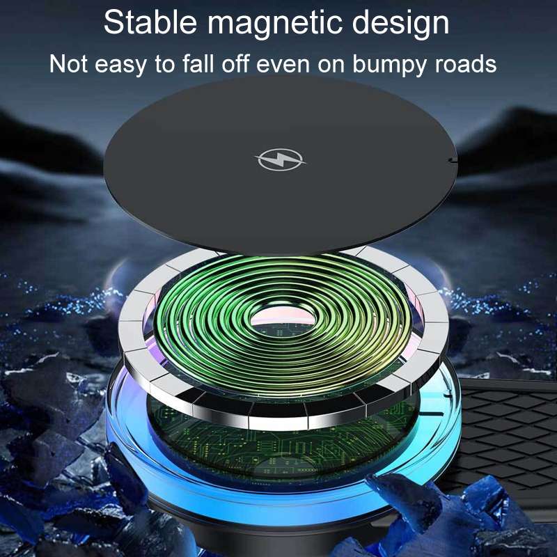 15W Car Magnetic Wireless Charging Cell Phone Holder With Ambient Light