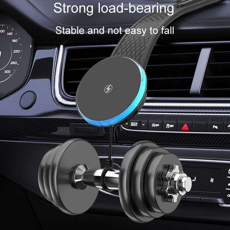 15W Car Magnetic Wireless Charging Cell Phone Holder With Ambient Light