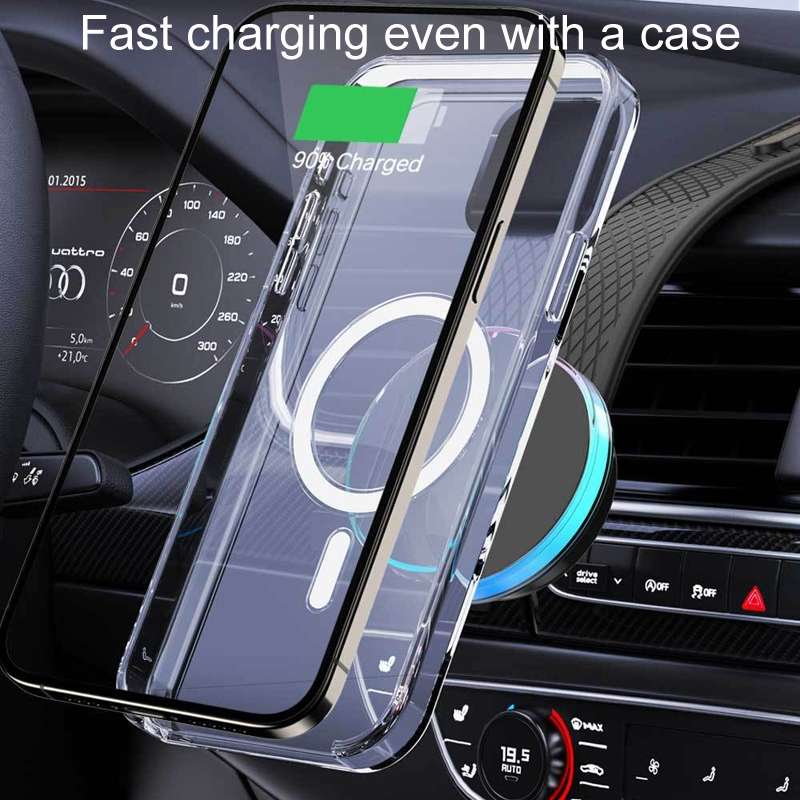 15W Car Magnetic Wireless Charging Cell Phone Holder With Ambient Light