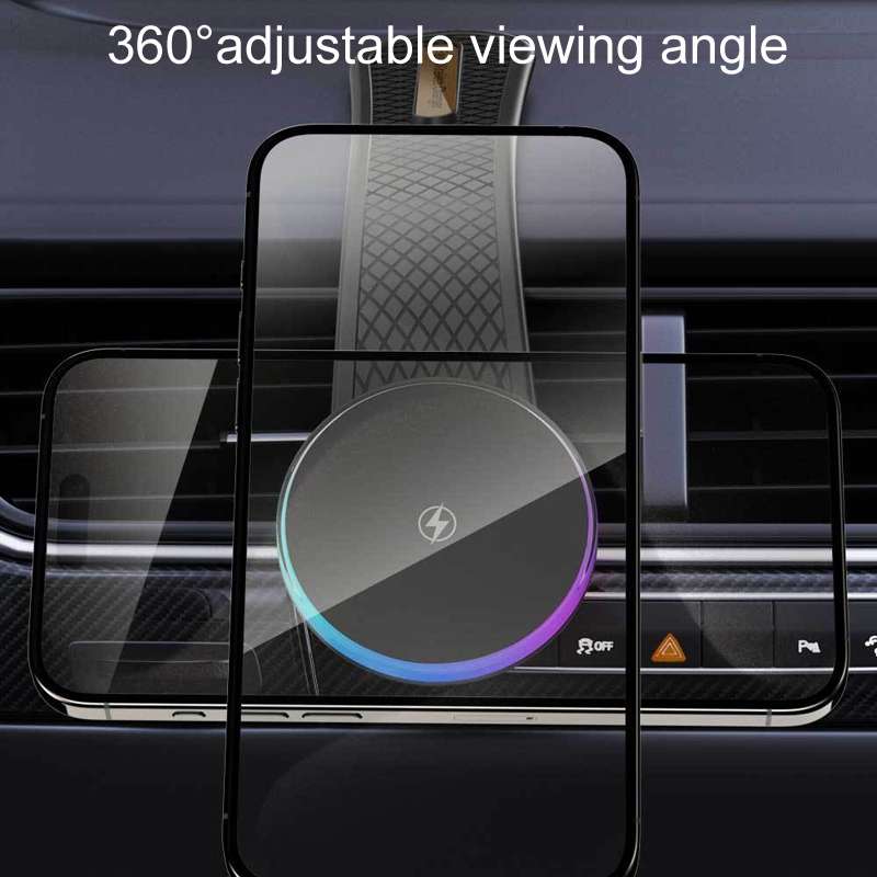 15W Car Magnetic Wireless Charging Cell Phone Holder With Ambient Light