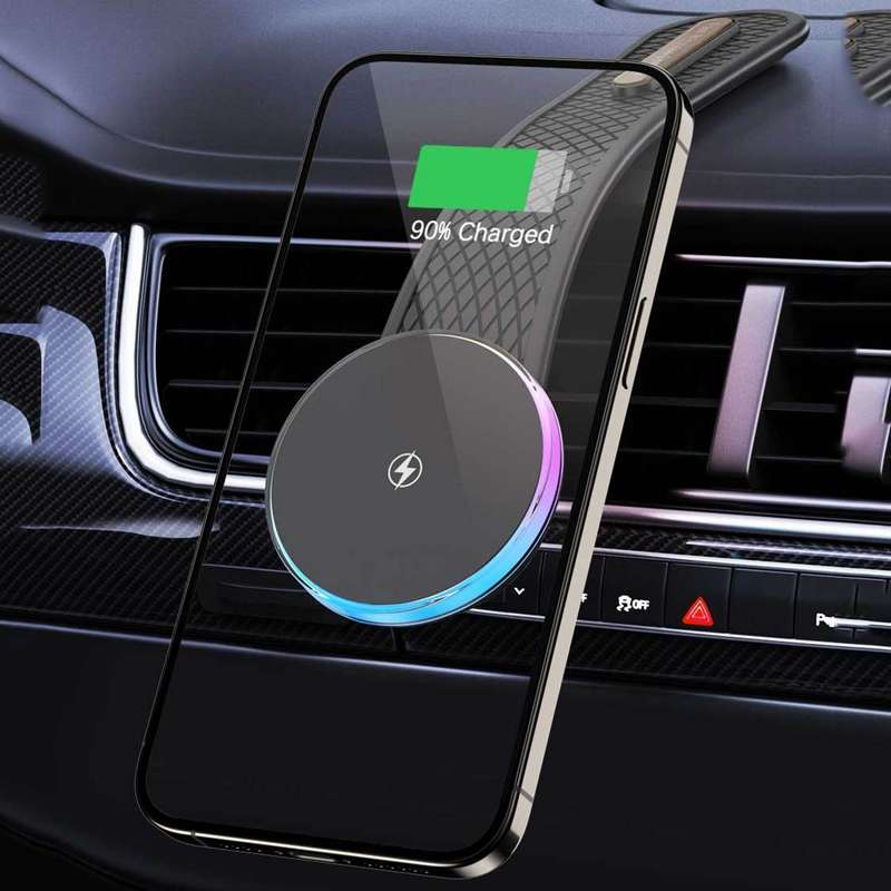 15W Car Magnetic Wireless Charging Cell Phone Holder With Ambient Light