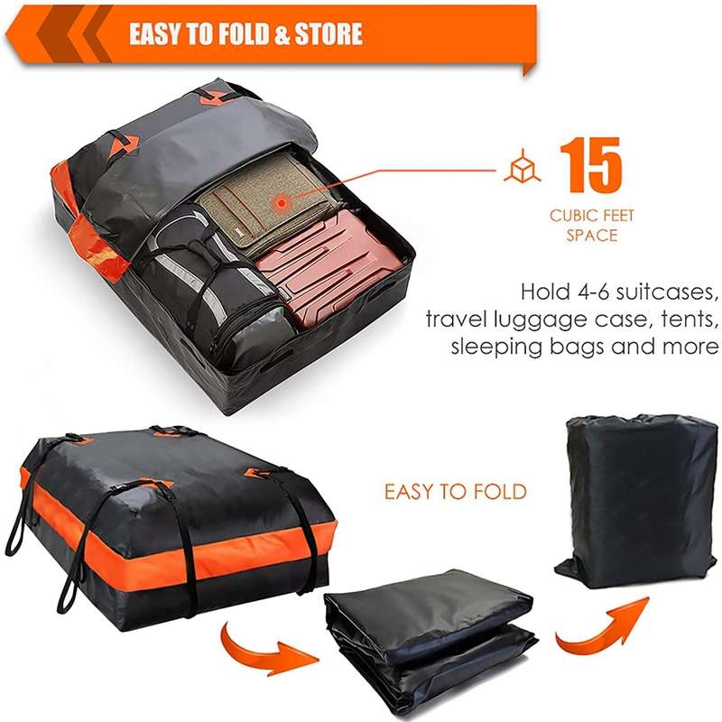 15 Cubic Feet Waterproof Car Roof Storage Luggage Bag(Black)