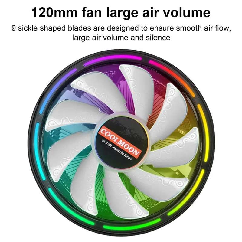 COOLMOON CPU Cooler Desktop Computer Auto Color Change Multi-Platform Mute Cooling Fan(Colorful Fin