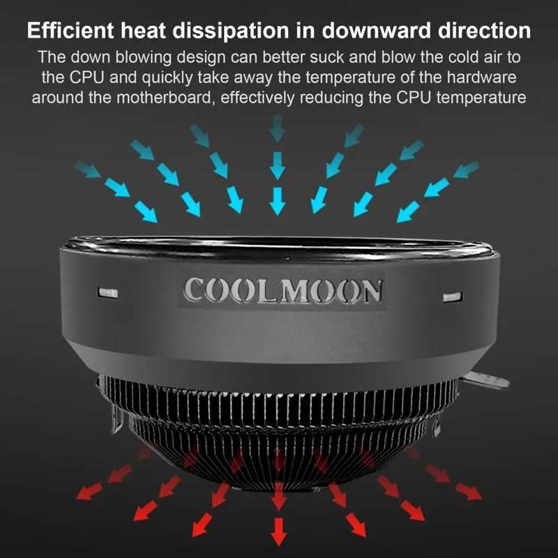 COOLMOON CPU Cooler Desktop Computer Auto Color Change Multi-Platform Mute Cooling Fan(Colorful Fin