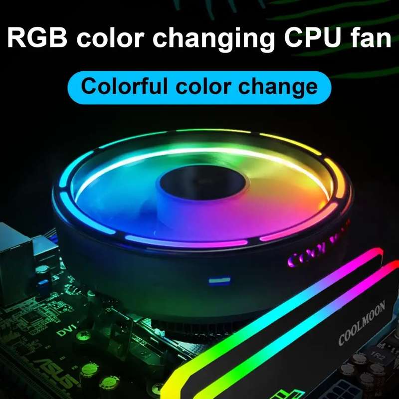 COOLMOON CPU Cooler Desktop Computer Auto Color Change Multi-Platform Mute Cooling Fan(Colorful Fin