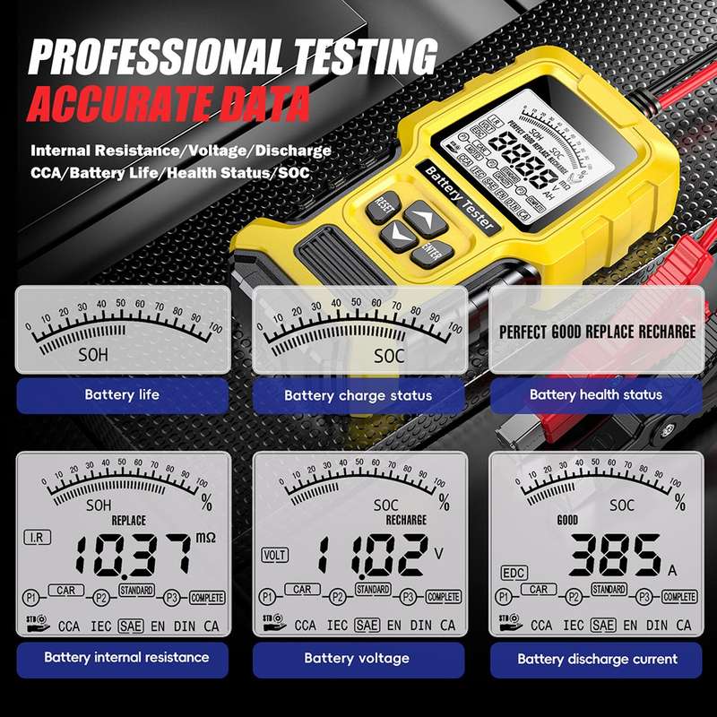 FOXSUR 12V/24V Automotive Lead-acid Battery Internal Resistance Rapid Analyzer(Yellow)