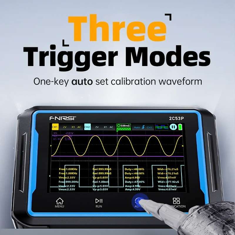 FNIRSI 2C53P Dual Channel Flat Panel Digital Oscilloscope Multimeter Signal Generator 3 In 1(Black)