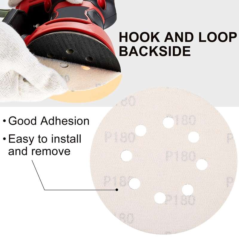 100pcs / Box 5 Inch 8 Holes Round Disc Sanding Sandpaper 125mm Yellow Sand Flocking Sheet, Grit: P22
