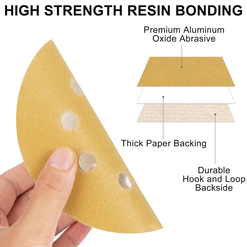 100pcs / Box 5 Inch 8 Holes Round Disc Sanding Sandpaper 125mm Yellow Sand Flocking Sheet, Grit: P22