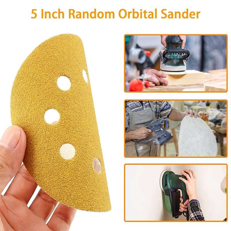 100pcs / Box 5 Inch 8 Holes Round Disc Sanding Sandpaper 125mm Yellow Sand Flocking Sheet, Grit: P22
