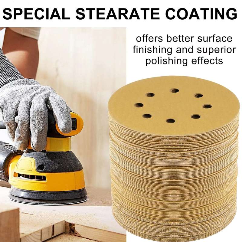 100pcs / Box 5 Inch 8 Holes Round Disc Sanding Sandpaper 125mm Yellow Sand Flocking Sheet, Grit: P22