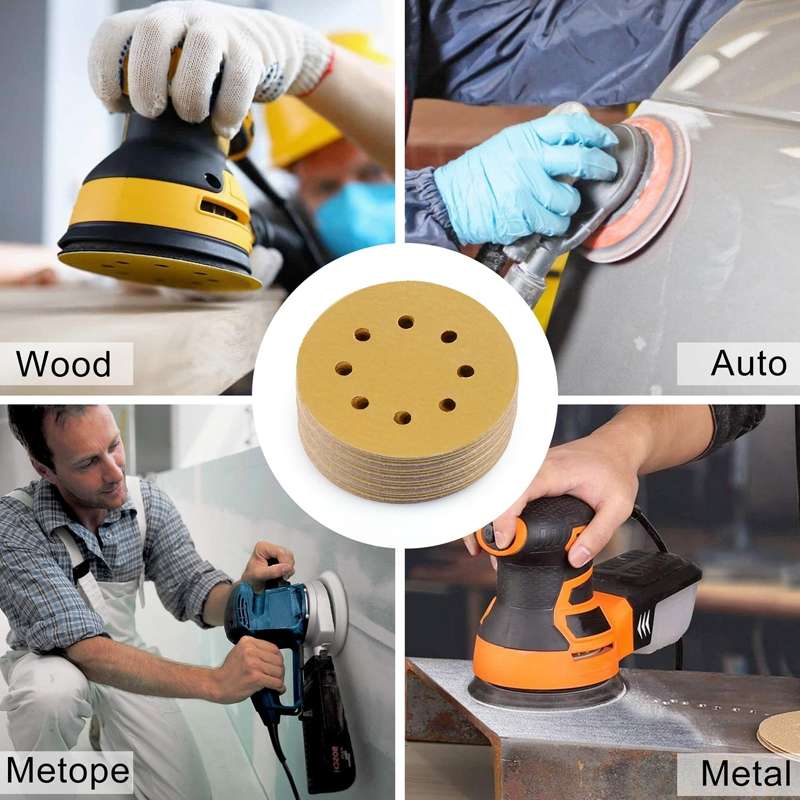 100pcs / Box 5 Inch 8 Holes Round Disc Sanding Sandpaper 125mm Yellow Sand Flocking Sheet, Grit: P22