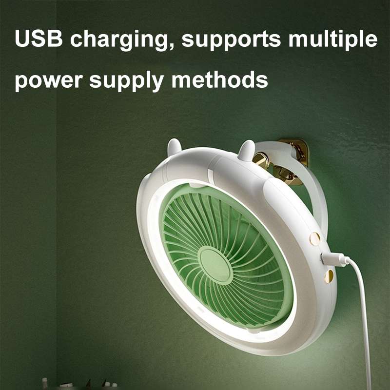 Night Light Desktop Folding Fan Outdoor Camping Hanging Mini Fan, Color: Green Basic