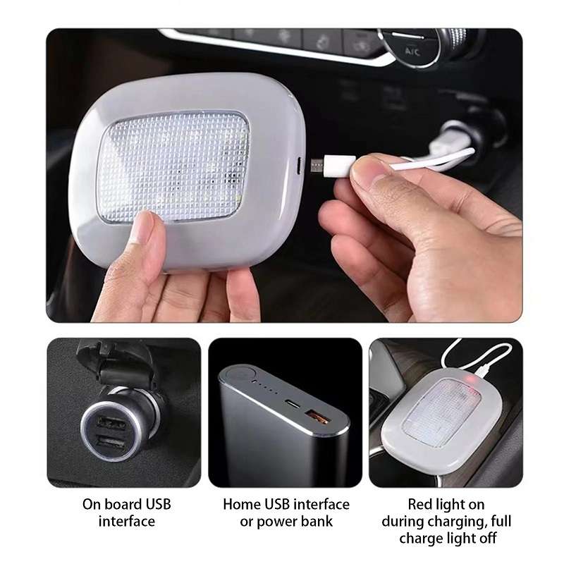 Car USB Charging Strong Magnetic Roof Reading LED Light(Beige)