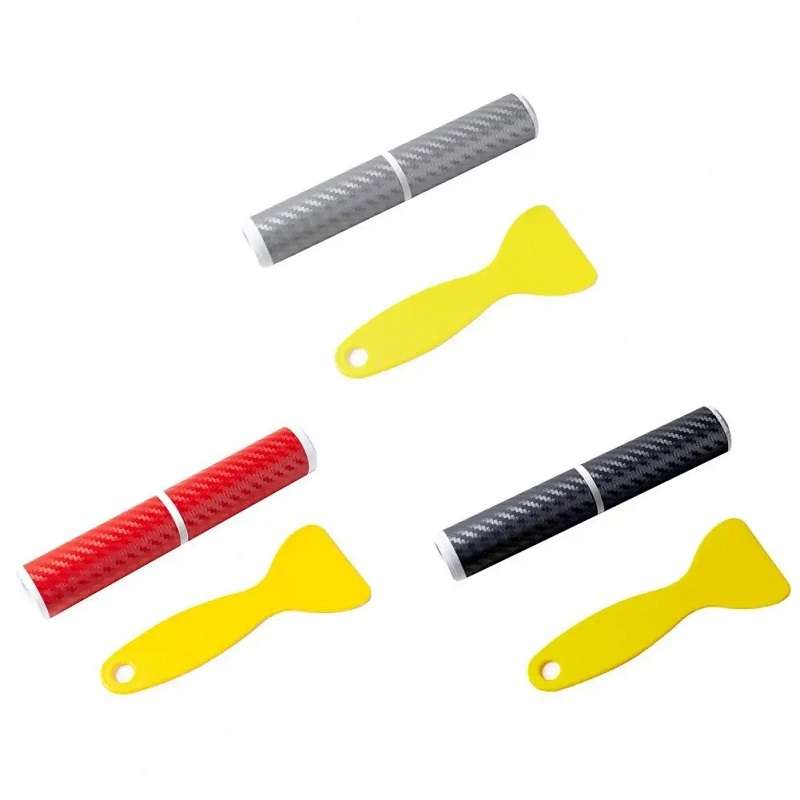 4pcs/Set Car Door Sill Strip PVC Anti-scratch Anti-dirt Protective Film(Carbon Fiber Red)