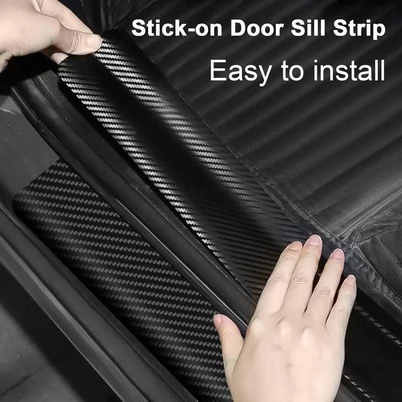 4pcs/Set Car Door Sill Strip PVC Anti-scratch Anti-dirt Protective Film(Carbon Fiber Red)