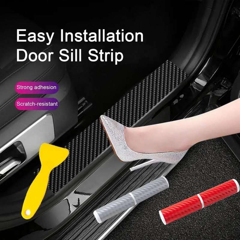 4pcs/Set Car Door Sill Strip PVC Anti-scratch Anti-dirt Protective Film(Carbon Fiber Red)