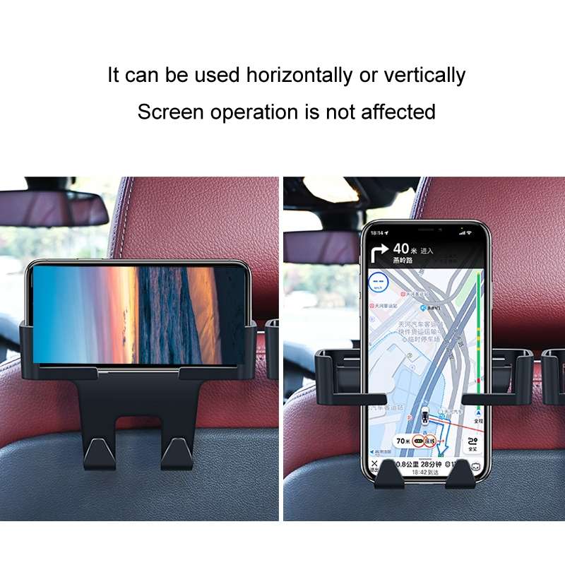 Car Multifunctional Mobile Phone Holder Rear Headrest Storage Hook(Black)