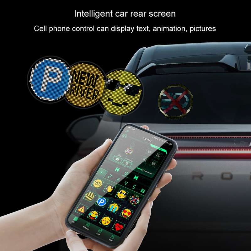HI.GROOM Car LED Customized Pixel Emoticon Lights Bluetooth Remote Control Interactive AI Screen, St