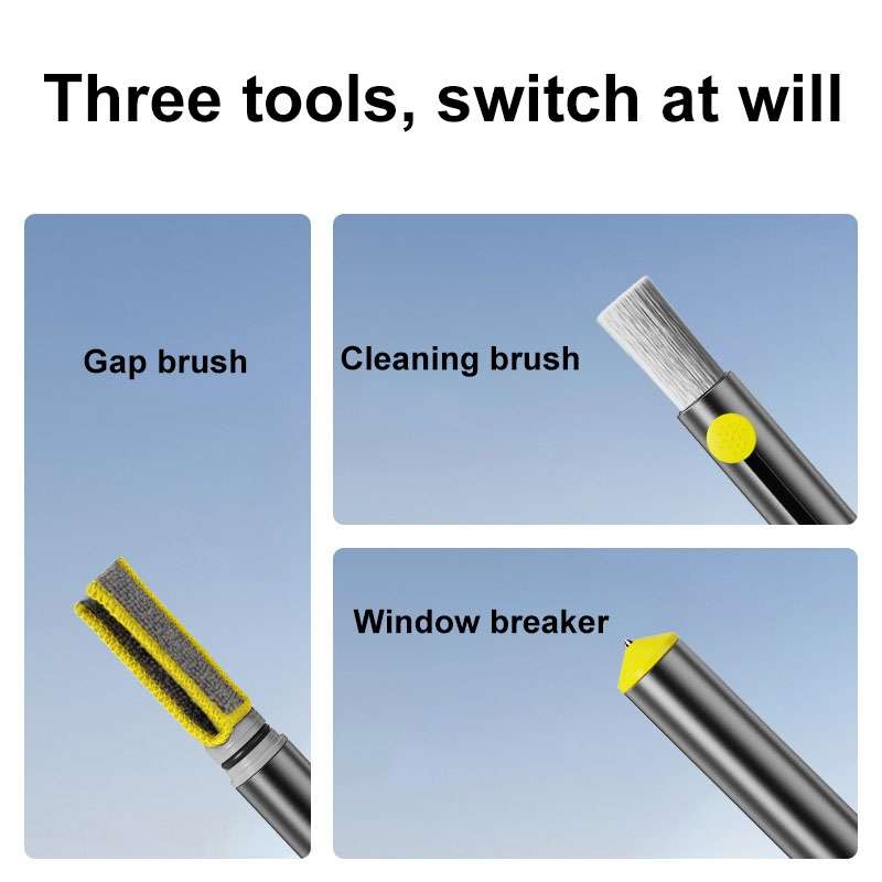 3-In-1 Car Air Outlet Double-Head Cleaning Brush Multi-Functional Detail Brush With Hammer(Grey)