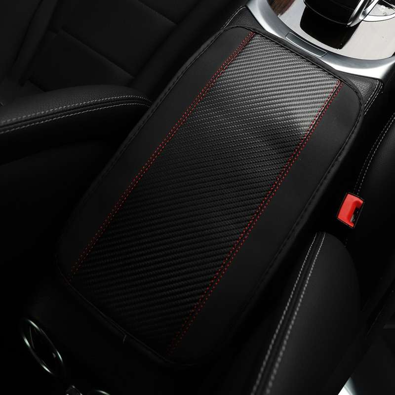 32x19cm PU Carbon Fiber Leather Central Armrest Box Cover Anti-slip Pad(Black)