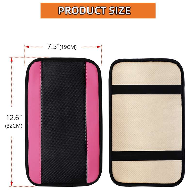 32x19cm PU Carbon Fiber Leather Central Armrest Box Cover Anti-slip Pad(Pink)