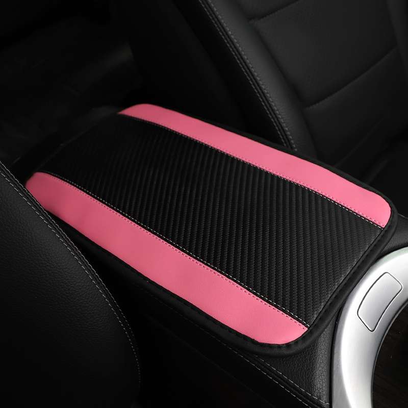 32x19cm PU Carbon Fiber Leather Central Armrest Box Cover Anti-slip Pad(Pink)