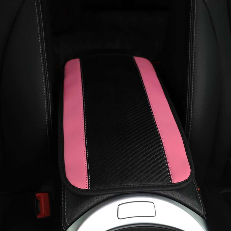 32x19cm PU Carbon Fiber Leather Central Armrest Box Cover Anti-slip Pad(Pink)