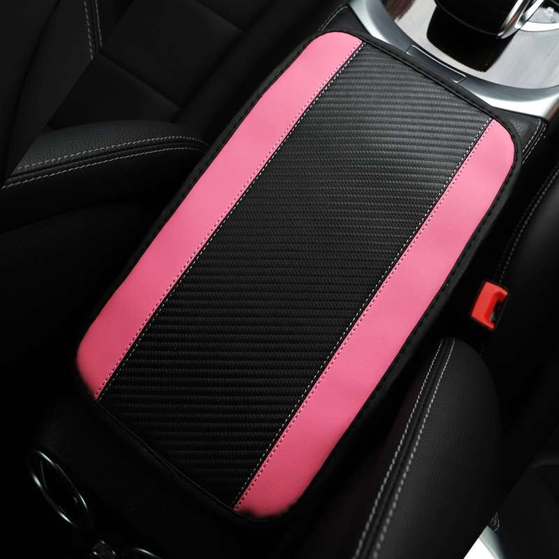 32x19cm PU Carbon Fiber Leather Central Armrest Box Cover Anti-slip Pad(Pink)