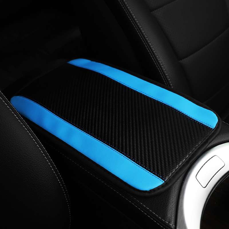 32x19cm PU Carbon Fiber Leather Central Armrest Box Cover Anti-slip Pad(Blue)