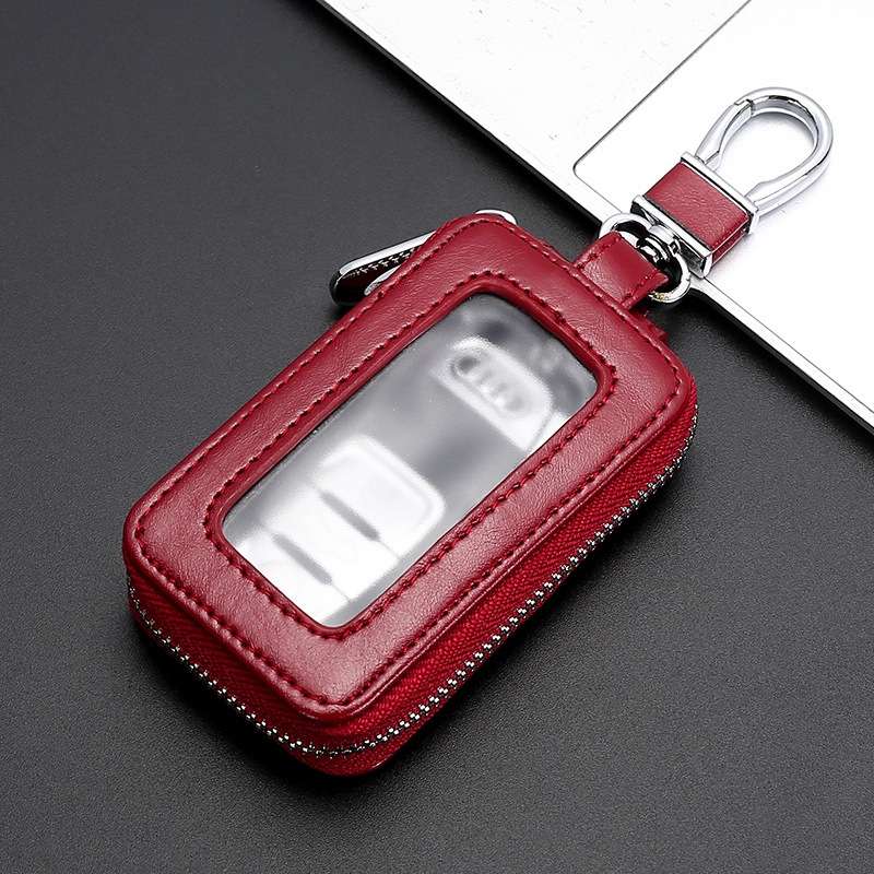 Car Remote Control Universal Visible Zipper Key Case(Claret)