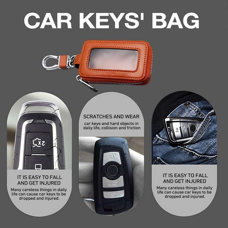 Car Remote Control Universal Visible Zipper Key Case(Claret)
