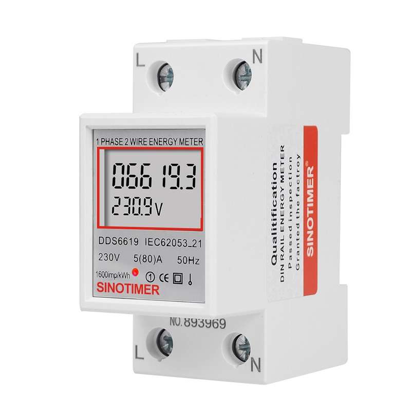 SINOTIMER DDS6619 80A 230V Din Rail Single Phase Energy Meter Voltage Current Power Meter Without B