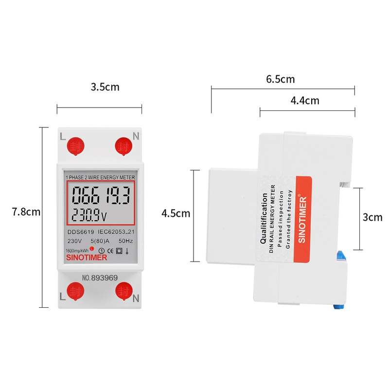 SINOTIMER DDS6619 80A 230V Din Rail Single Phase Energy Meter Voltage Current Power Meter Without B