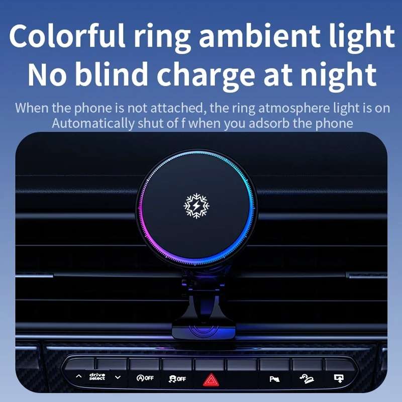 15W Car Wireless Charger Semiconductor Heat Dissipation Mobile Phone Holder RGB Light(Black)