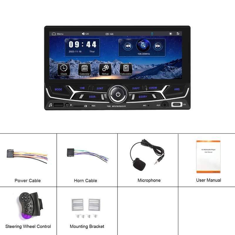 6.86inch Dual Butt Button Knob Player MP5 With Backup Camera Function / Bluetooth / CarPlay(Standard