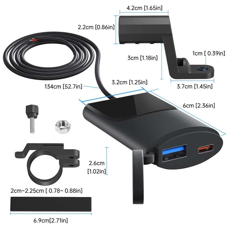 Motorcycle PD+USB Fast Charging Mobile Phone Charger Rearview Mirror Extension Bracket