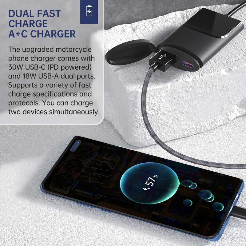 Motorcycle PD+USB Fast Charging Mobile Phone Charger Rearview Mirror Extension Bracket